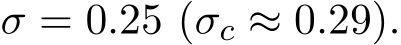  σ = 0.25 (σc ≈ 0.29).