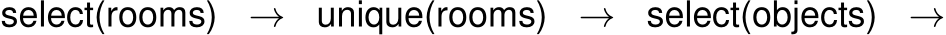 select(rooms) → unique(rooms) → select(objects) →