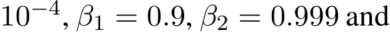  10−4, β1 = 0.9, β2 = 0.999 and