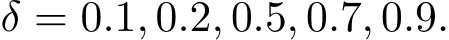  δ = 0.1, 0.2, 0.5, 0.7, 0.9.