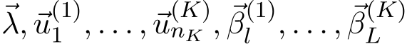 ⃗λ, ⃗u(1)1 , . . . , ⃗u(K)nK , ⃗β(1)l , . . . , ⃗β(K)L