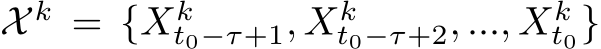  X k = {Xkt0−τ+1, Xkt0−τ+2, ..., Xkt0}