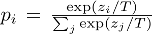  pi = exp(zi/T )�j exp(zj/T )