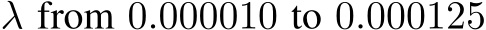  λ from 0.000010 to 0.000125