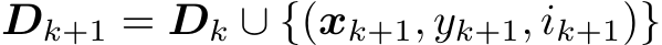  Dk+1 = Dk ∪ {(xk+1, yk+1, ik+1)}