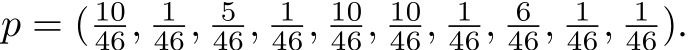  p = ( 1046, 146, 546, 146, 1046, 1046, 146, 646, 146, 146).