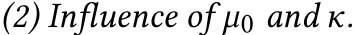 (2) Influence of µ0 and κ.