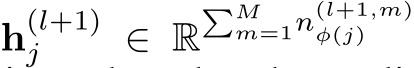  h(l+1)j ∈ R�Mm=1n(l+1,m)φ(j)