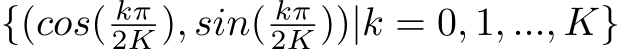  {(cos( kπ2K ), sin( kπ2K ))|k = 0, 1, ..., K}