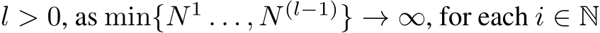  l > 0, as min{N 1 . . . , N (l−1)} → ∞, for each i ∈ N