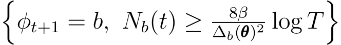 �φt+1 = b, Nb(t) ≥ 8β∆b(θθθ)2 log T�