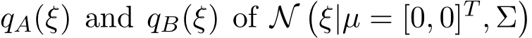  qA(ξ) and qB(ξ) of N�ξ|µ = [0, 0]T , Σ�