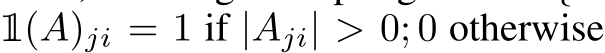 1(A)ji = 1 if |Aji| > 0; 0 otherwise