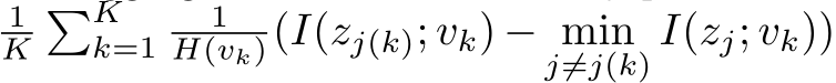 1K�Kk=1 1H(vk)(I(zj(k); vk) − minj̸=j(k) I(zj; vk))
