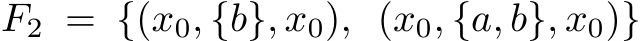 F2 = {(x0, {b}, x0), (x0, {a, b}, x0)}