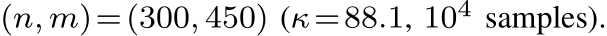  (n, m)=(300, 450) (κ=88.1, 104 samples).