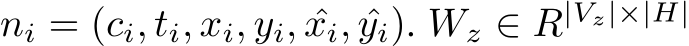  ni = (ci, ti, xi, yi, ˆxi, ˆyi). Wz ∈ R|Vz|×|H| 