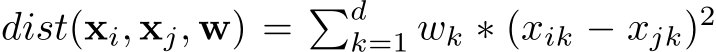 dist(xi, xj, w) = �dk=1 wk ∗ (xik − xjk)2