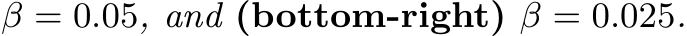 β = 0.05, and (bottom-right) β = 0.025.