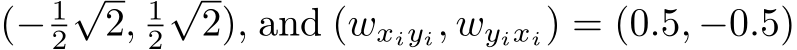 (− 12√2, 12√2), and (wxiyi, wyixi) = (0.5, −0.5)