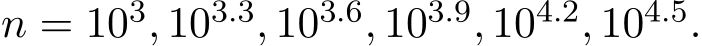 n = 103, 103.3, 103.6, 103.9, 104.2, 104.5.