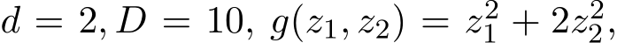  d = 2, D = 10, g(z1, z2) = z21 + 2z22,