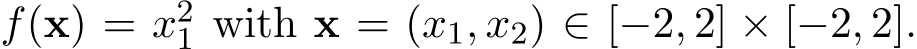  f(x) = x21 with x = (x1, x2) ∈ [−2, 2] × [−2, 2].