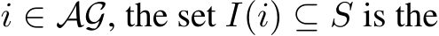  i ∈ AG, the set I(i) ⊆ S is the