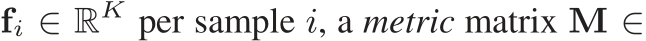  fi ∈ RK per sample i, a metric matrix M ∈