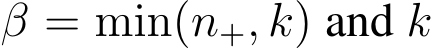  β = min(n+, k) and k