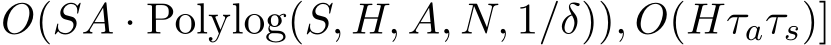 O(SA · Polylog(S, H, A, N, 1/δ)), O(Hτaτs)]