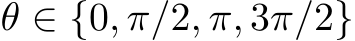 θ ∈ {0, π/2, π, 3π/2}