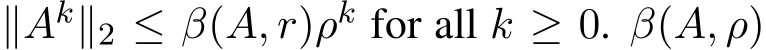 ∥Ak∥2 ≤ β(A, r)ρk for all k ≥ 0. β(A, ρ)