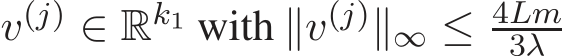  v(j) ∈ Rk1 with ∥v(j)∥∞ ≤ 4Lm3λ