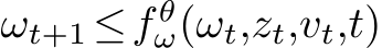  ωt+1 ≤f θω(ωt,zt,vt,t)