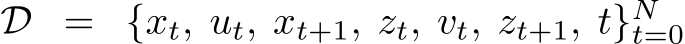  D = {xt, ut, xt+1, zt, vt, zt+1, t}Nt=0