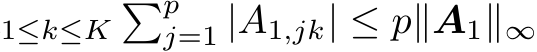 1≤k≤K�pj=1 |A1,jk| ≤ p∥A1∥∞