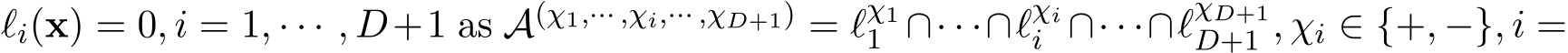 ℓi(x) = 0, i = 1, · · · , D+1 as A(χ1,··· ,χi,··· ,χD+1) = ℓχ11 ∩· · ·∩ℓχii ∩· · ·∩ℓχD+1D+1 , χi ∈ {+, −}, i =