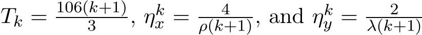  Tk = 106(k+1)3 , ηkx = 4ρ(k+1), and ηky = 2λ(k+1)