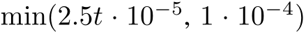 min(2.5t · 10−5, 1 · 10−4)