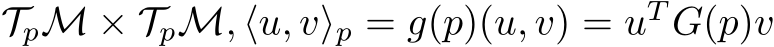 TpM × TpM, ⟨u, v⟩p = g(p)(u, v) = uT G(p)v