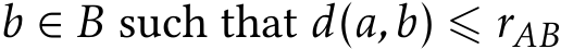  b ∈ B such that d(a,b) ⩽ rAB