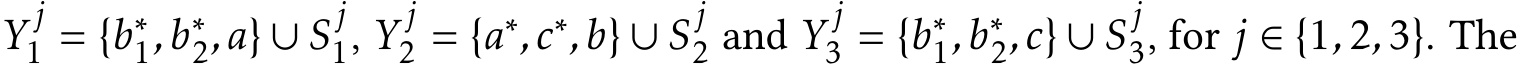  Y j1 = {b∗1,b∗2,a} ∪ Sj1, Y j2 = {a∗,c∗,b} ∪ Sj2 and Y j3 = {b∗1,b∗2,c} ∪ Sj3, for j ∈ {1,2,3}. The