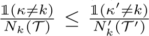 1(κ̸=k)Nk(T ) ≤ 1(κ′̸=k)N ′k(T ′)