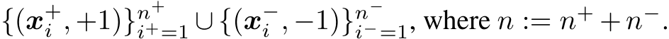 {(x+i , +1)}n+i+=1 ∪ {(x−i , −1)}n−i−=1, where n := n+ + n−.