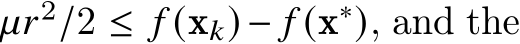  𝜇𝑟2/2 ≤ 𝑓 (x𝑘) − 𝑓 (x∗), and the