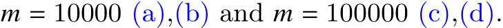  𝑚 = 10000 (a),(b) and 𝑚 = 100000 (c),(d).