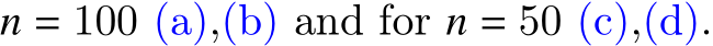  𝑛 = 100 (a),(b) and for 𝑛 = 50 (c),(d).