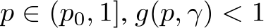 p ∈ (p0, 1], g(p, γ) < 1
