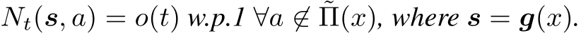  Nt(s, a) = o(t) w.p.1 ∀a ̸∈ ˜Π(x), where s = g(x).